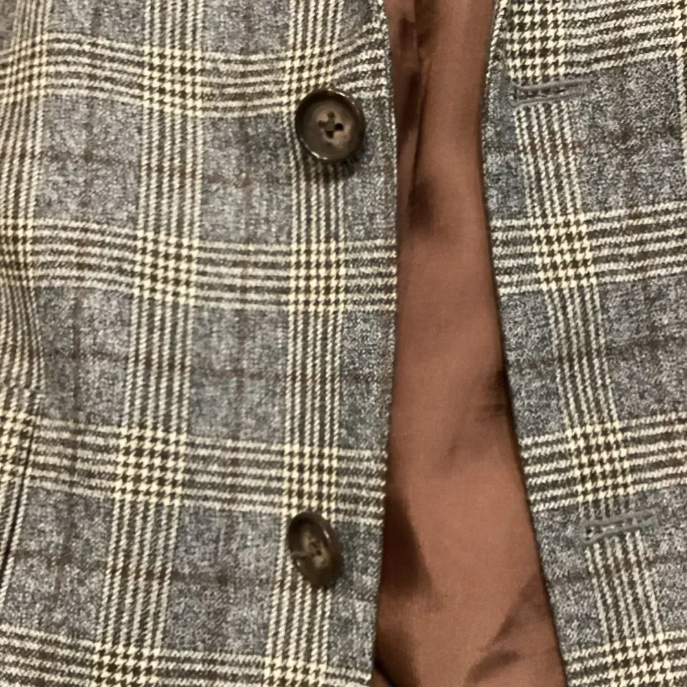 Coppley Sport Coat Blazer REDA Super 110s Wool Milo Brown Gray Plaid Size 40R
